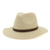 Vintage Straw Panama Hat with Leather Belt Bowknot-Hats-Innovato Design-Beige-Innovato Design