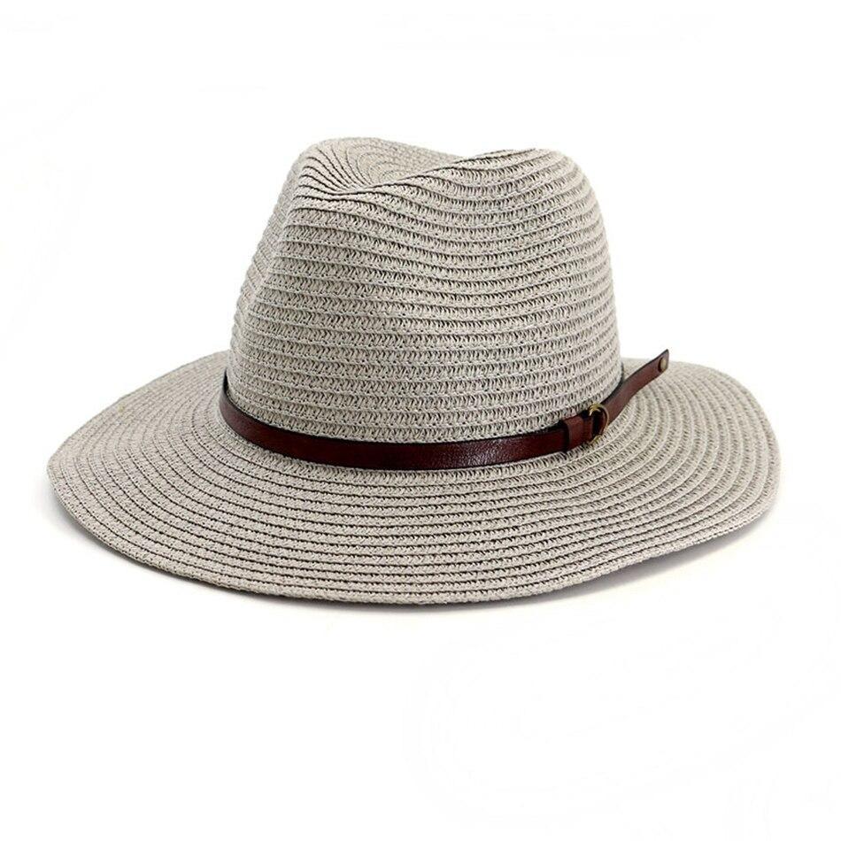 Straw Panama Hat with Buckled Belt-Hats-Innovato Design-Grey-Innovato Design