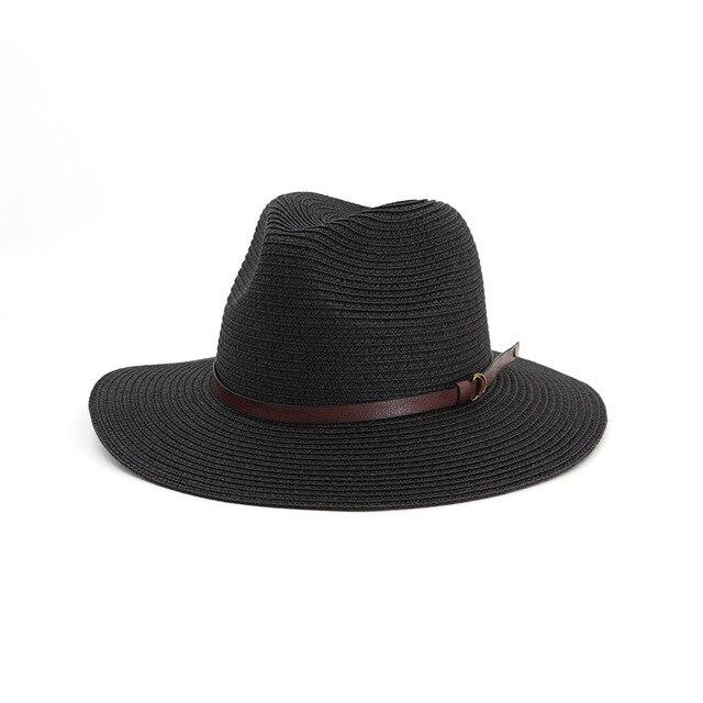 Straw Panama Hat with Buckled Belt-Hats-Innovato Design-Black-Innovato Design