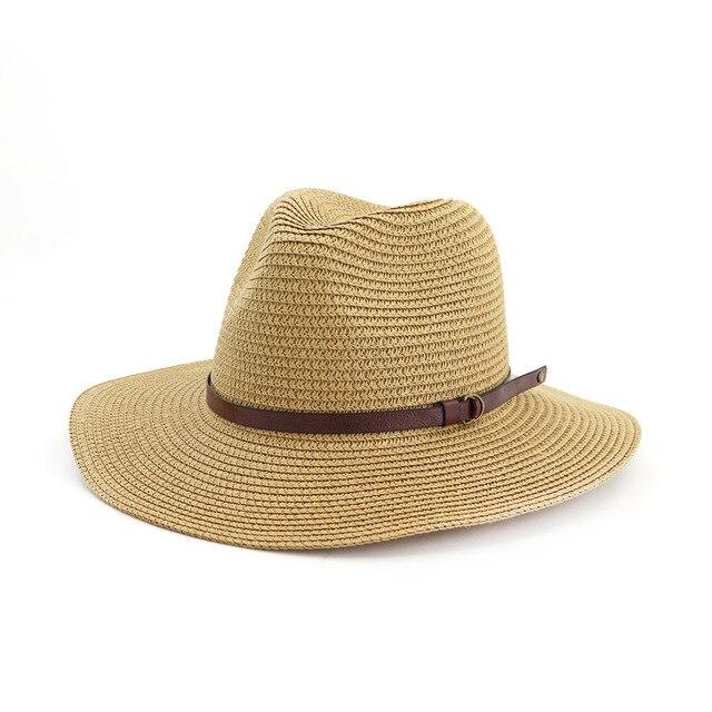 Straw Panama Hat with Buckled Belt-Hats-Innovato Design-Khaki-Innovato Design