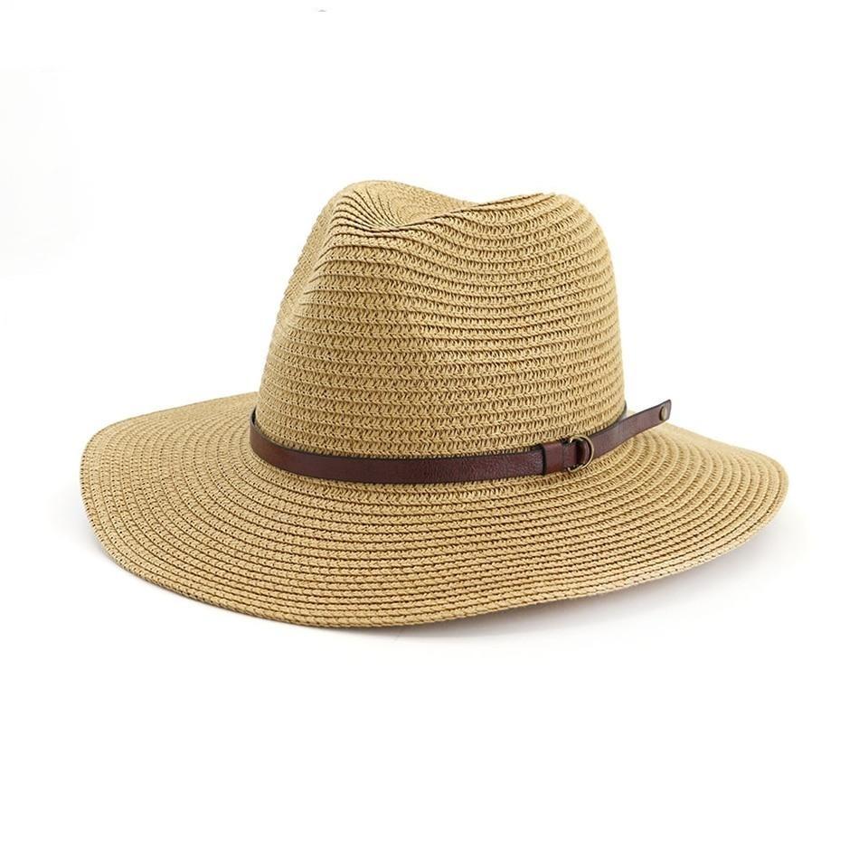 Straw Panama Hat with Buckled Belt-Hats-Innovato Design-Grey-Innovato Design