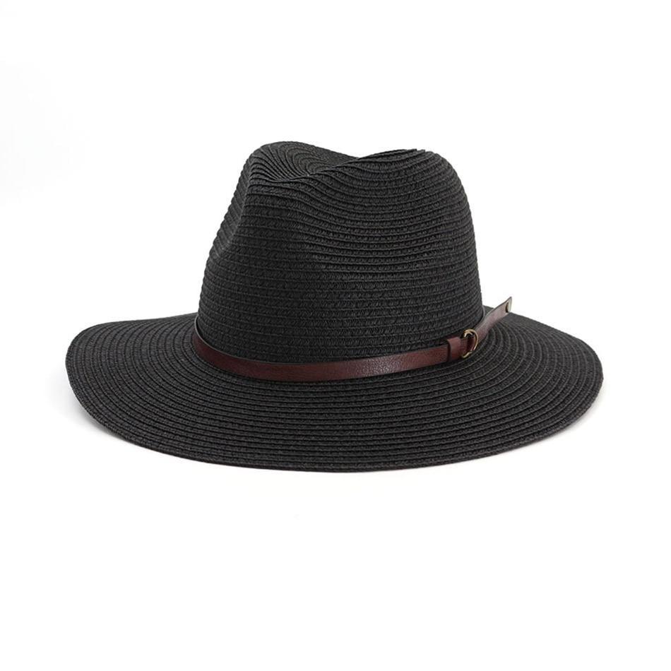 Straw Panama Hat with Buckled Belt-Hats-Innovato Design-Grey-Innovato Design