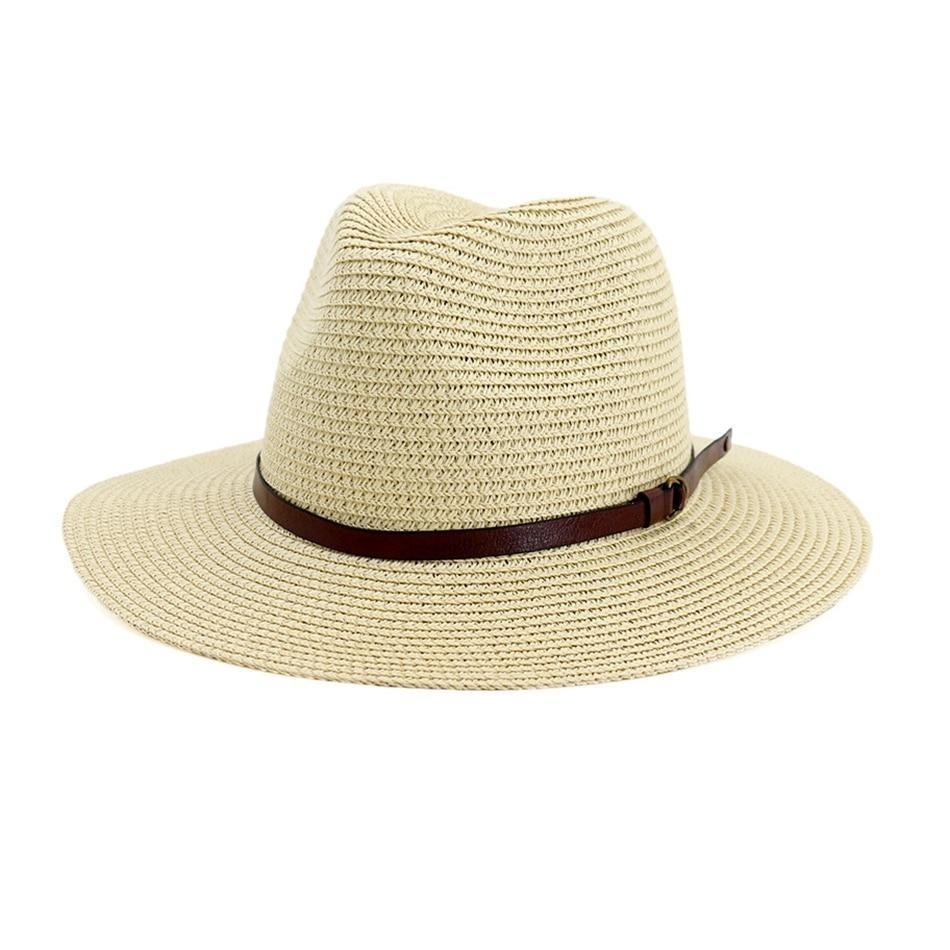 Straw Panama Hat with Buckled Belt-Hats-Innovato Design-Grey-Innovato Design