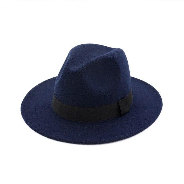 Classic Wide Brim Woolen Fedora Panama Sun Hat-Hats-Innovato Design-Navy Blue-Innovato Design