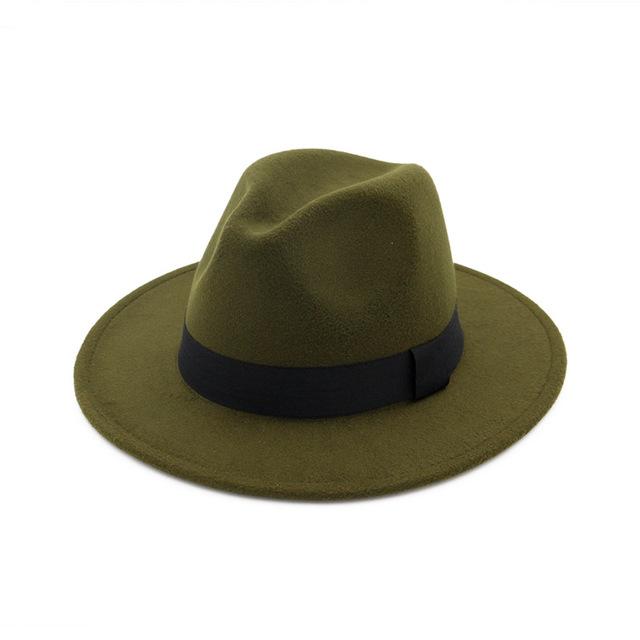 Classic Wide Brim Woolen Fedora Panama Sun Hat-Hats-Innovato Design-Army Green-Innovato Design