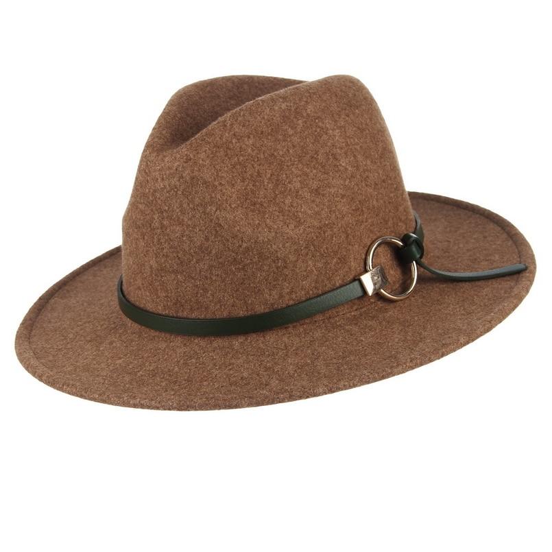 Wide Brim Wool Felt Fedora Hat with Buckled Black Leather Belt Hatband-Hats-Innovato Design-Beige-Innovato Design