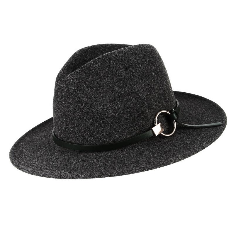 Wide Brim Wool Felt Fedora Hat with Buckled Black Leather Belt Hatband-Hats-Innovato Design-Beige-Innovato Design