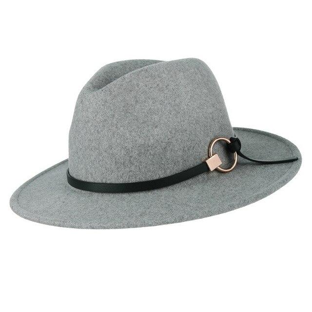 Wide Brim Wool Felt Fedora Hat with Buckled Black Leather Belt Hatband-Hats-Innovato Design-Light Gray-Innovato Design