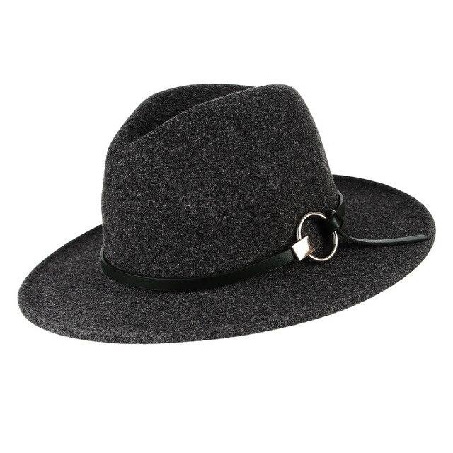 Wide Brim Wool Felt Fedora Hat with Buckled Black Leather Belt Hatband-Hats-Innovato Design-Dark Gray-Innovato Design
