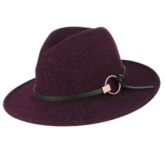 Wide Brim Wool Felt Fedora Hat with Buckled Black Leather Belt Hatband-Hats-Innovato Design-Purple-Innovato Design