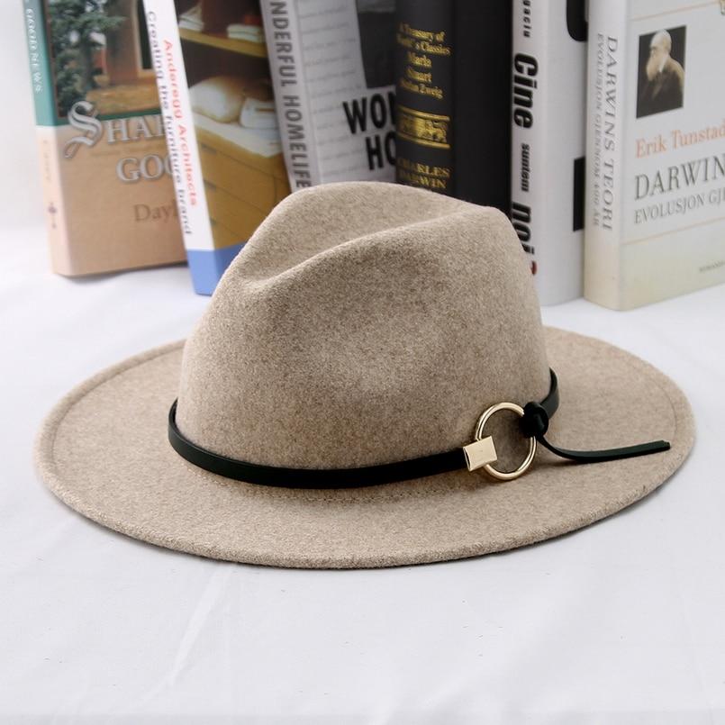 Wide Brim Wool Felt Fedora Hat with Buckled Black Leather Belt Hatband-Hats-Innovato Design-Beige-Innovato Design