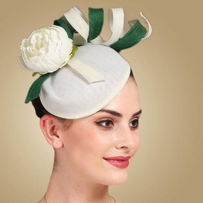 White Hair Clip Pillbox Fascinator Hat with Beige Flower-Hats-Innovato Design-Innovato Design