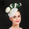 White Hair Clip Pillbox Fascinator Hat with Beige Flower