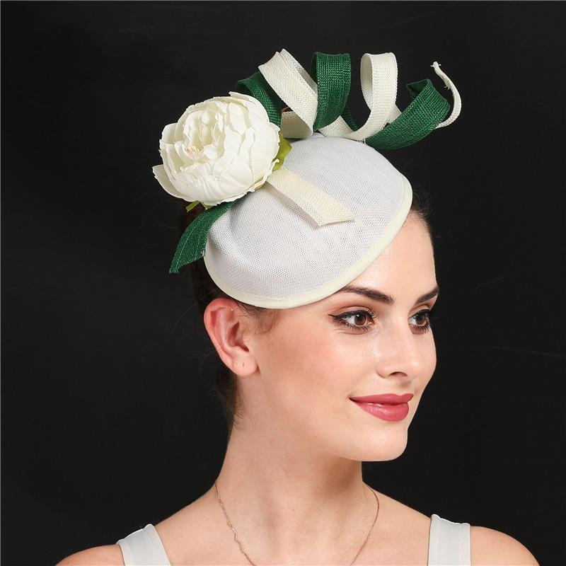 White Hair Clip Pillbox Fascinator Hat with Beige Flower-Hats-Innovato Design-Innovato Design
