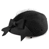 Wool Pillbox Fascinator Hat with Netted Veil and Bow