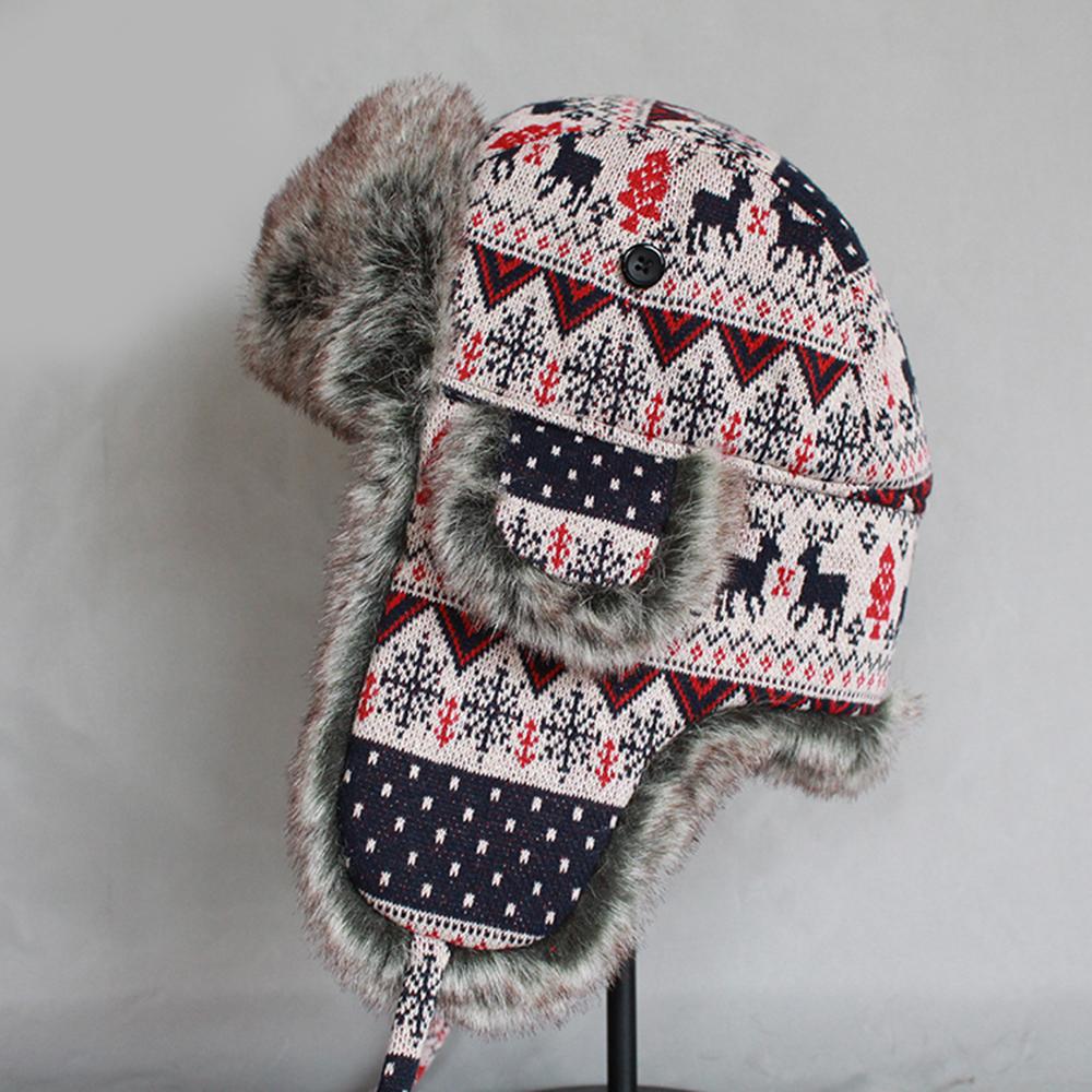 Soft Thick Knitted Fur Christmas Bomber Hat with Earflaps-Hats-Innovato Design-Beige-M-Innovato Design