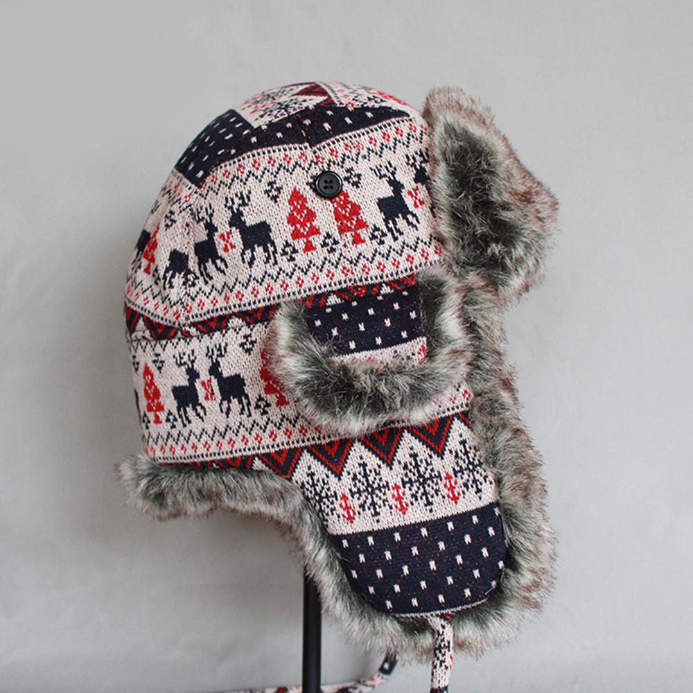 Soft Thick Knitted Fur Christmas Bomber Hat with Earflaps-Hats-Innovato Design-Beige-M-Innovato Design