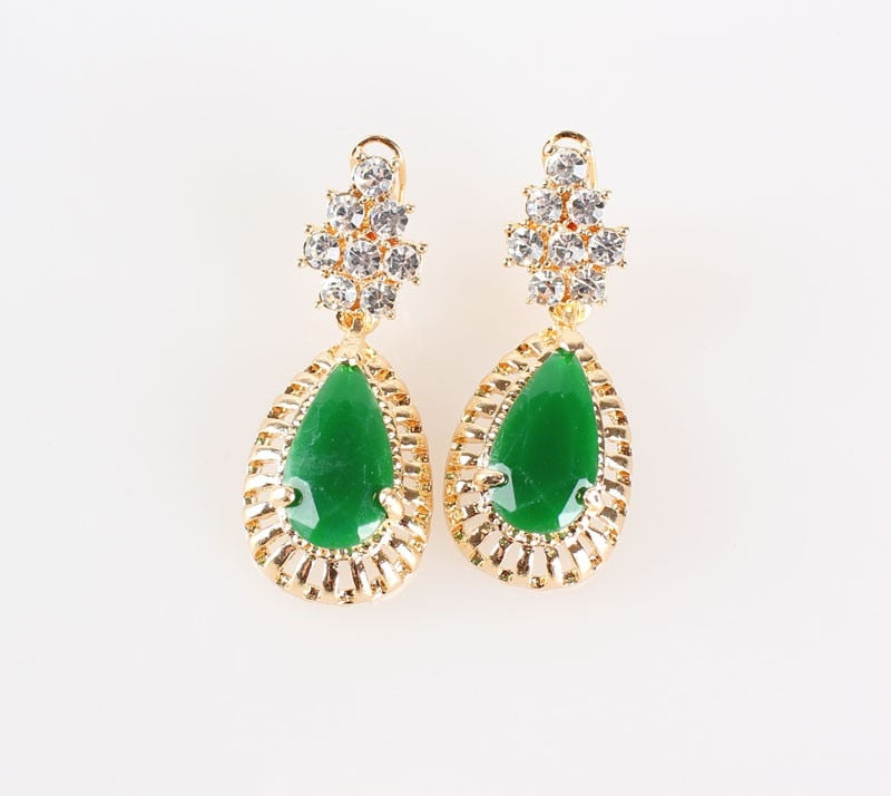 Water Drop Crystal & Rhinestone Necklace, Bracelet, Earrings & Ring Wedding Statement Jewelry Set-Jewelry Sets-Innovato Design-Red-Innovato Design