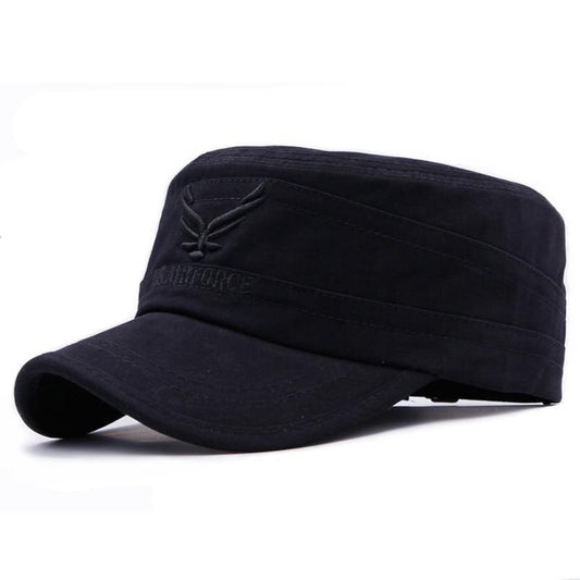 Vintage Buckled Cotton Eagle Embroidered Flat Top Snapback Army Cadet Patrol Military Cap-Hats-Innovato Design-Black-Innovato Design