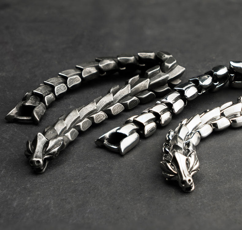 Dragon Link Chain Stainless Steel Vintage Fashion Punk Bracelet-Bracelets-Innovato Design-Black-7.48in-Innovato Design