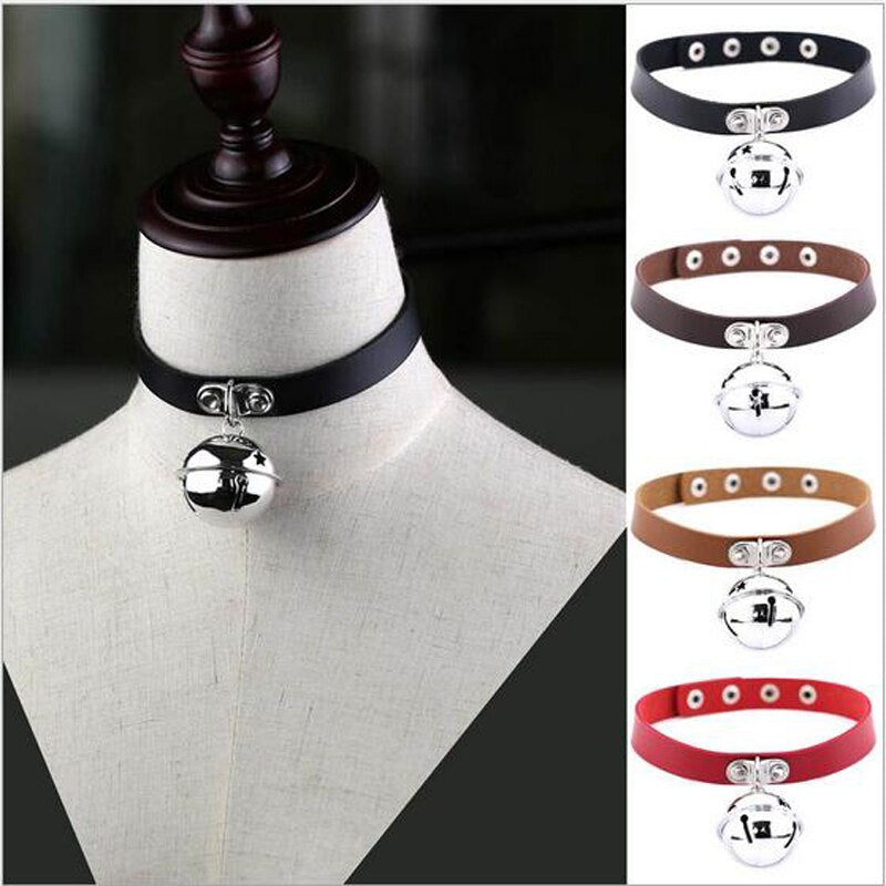 Bell Pendant Choker Collar Leather Gothic Harajuku Necklace-Necklace-Innovato Design-White-Innovato Design