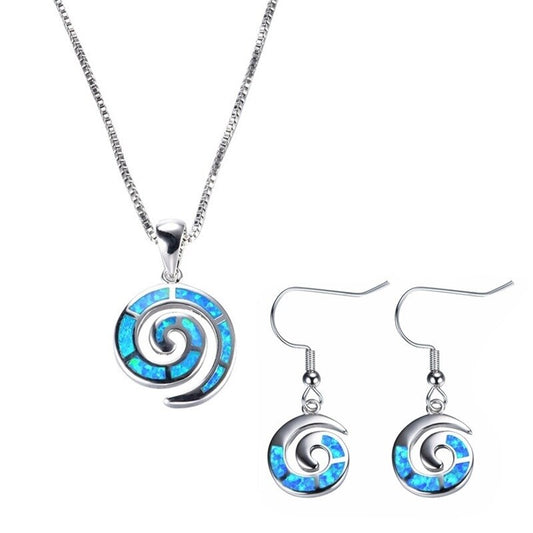 Cute Snail Fire Opal Necklace & Earrings Trendy Fashion Wedding Jewelry Set-Jewelry Sets-Innovato Design-Blue-Innovato Design