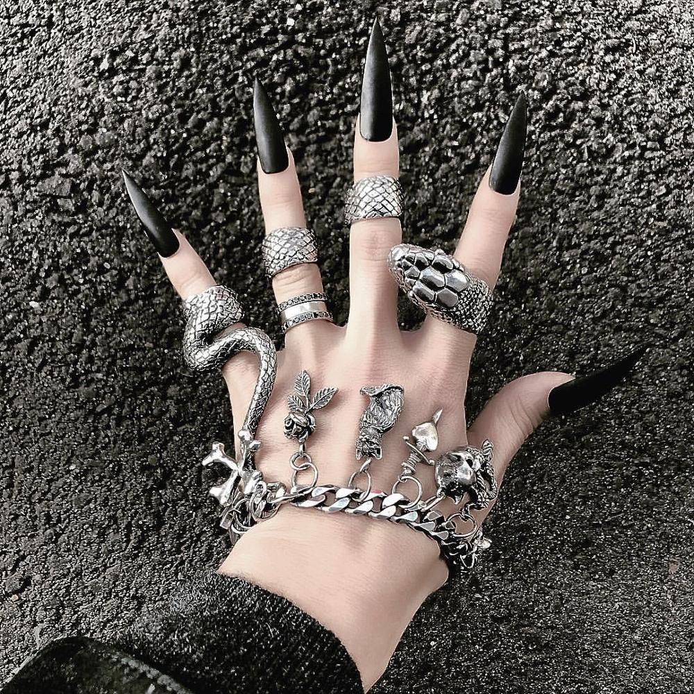 Gothic Steampunk Snake 316L Stainless Steel Vintage Midi Ring Set-Rings-Innovato Design-Innovato Design