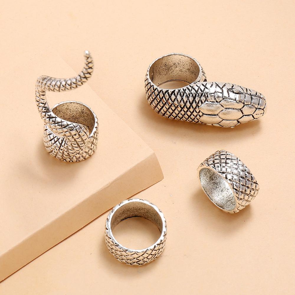 Gothic Steampunk Snake 316L Stainless Steel Vintage Midi Ring Set-Rings-Innovato Design-Innovato Design