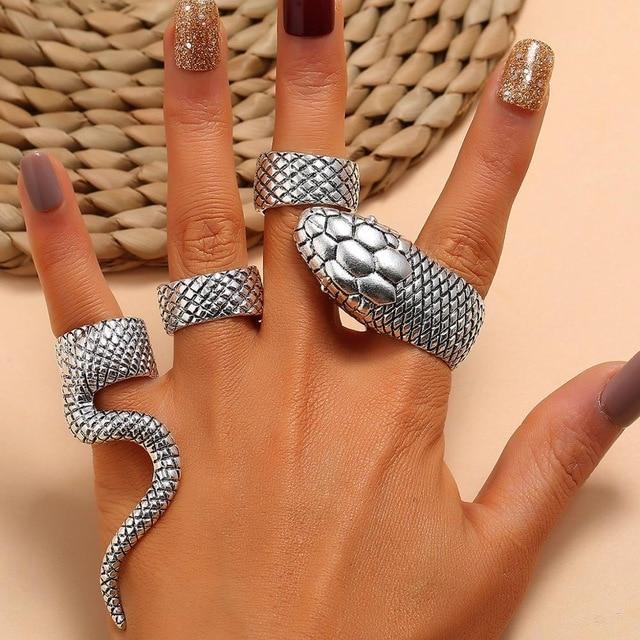 Gothic Steampunk Snake 316L Stainless Steel Vintage Midi Ring Set-Rings-Innovato Design-Innovato Design