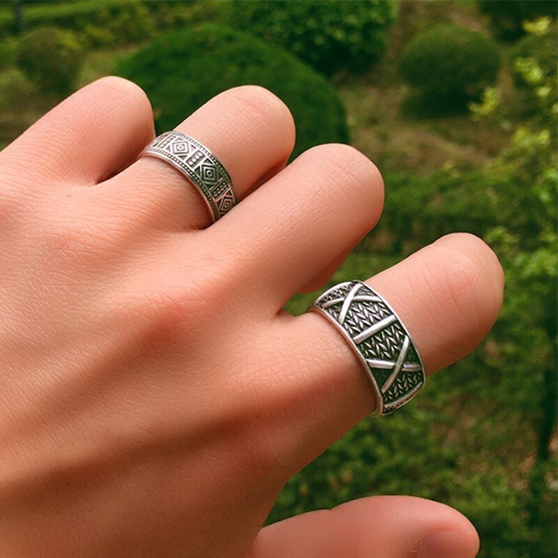 Geometric Shapes Signet 999 Genuine Silver Adjustable Vintage Punk Rock Ring-Gothic Rings-Innovato Design-Resizable-Big-Innovato Design