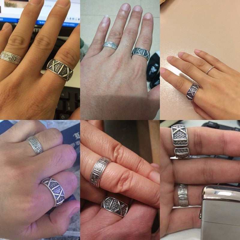 Geometric Shapes Signet 999 Genuine Silver Adjustable Vintage Punk Rock Ring-Gothic Rings-Innovato Design-Resizable-Big-Innovato Design