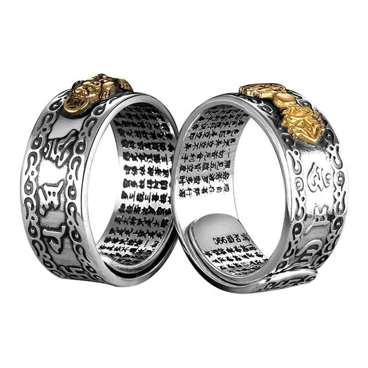 Buddhist Heart Sutra 990 Genuine Silver Adjustable Ring-Gothic Rings-Innovato Design-Resizable-Brave Troops-Innovato Design