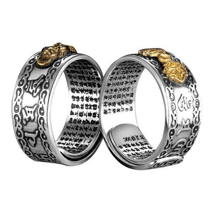 Buddhist Heart Sutra 990 Genuine Silver Adjustable Ring-Gothic Rings-Innovato Design-Resizable-Brave Troops-Innovato Design