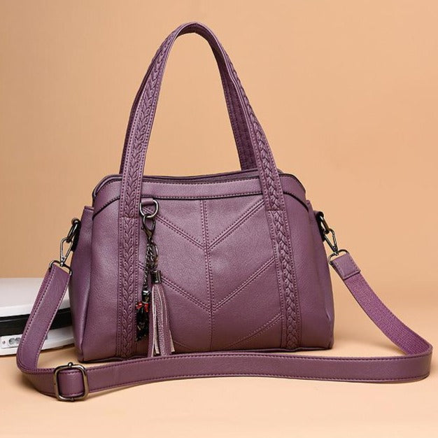 Luxury Tassel Genuine Leather Tote Bag, Shoulder Bag and Handbag-Handbags-Innovato Design-Purple-Innovato Design