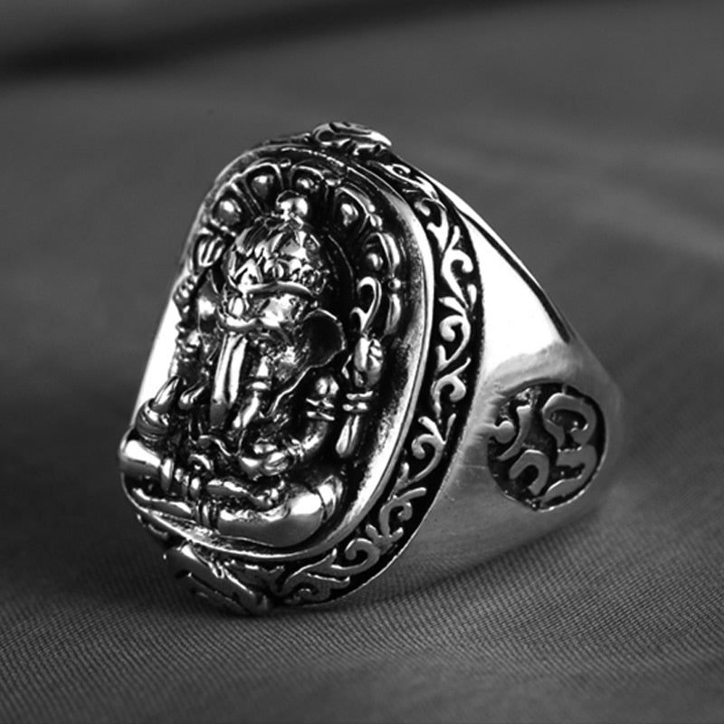 Elephant Buddha 925 Sterling Silver Vintage Punk Ring-Rings-Innovato Design-6-Innovato Design