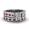 Red Koa Wood and Crystal Rhinestone Stainless Steel Wedding Ring Set-Couple Rings-Innovato Design-5-5-Innovato Design