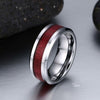 Red Koa Wood and Crystal Rhinestone Stainless Steel Wedding Ring Set-Couple Rings-Innovato Design-5-5-Innovato Design