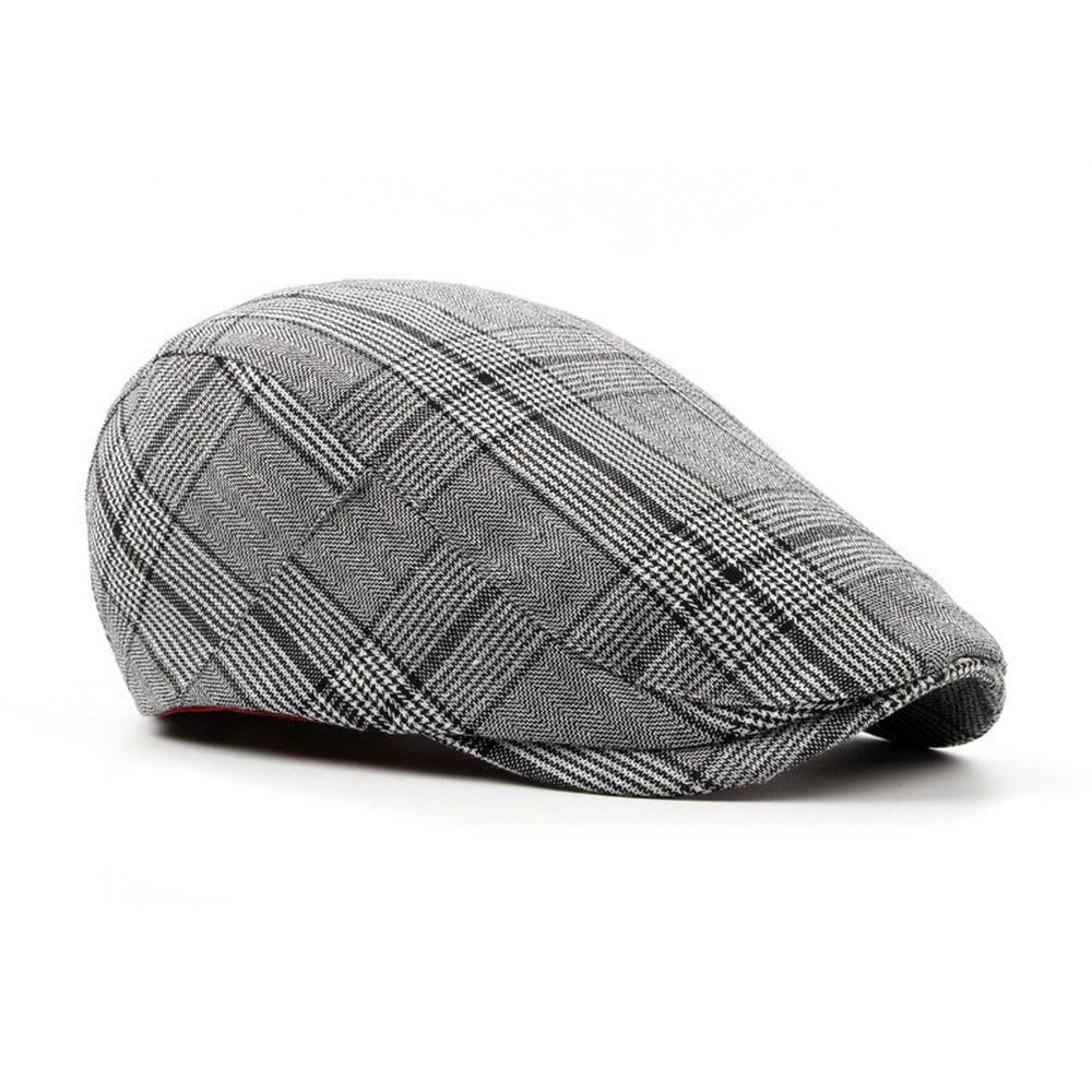 Plaid Cotton Blend Ivy Flat Cap-Hats-Innovato Design-Brown-Innovato Design