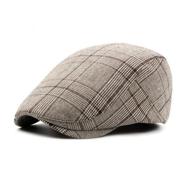 Plaid Cotton Blend Ivy Flat Cap-Hats-Innovato Design-Brown-Innovato Design