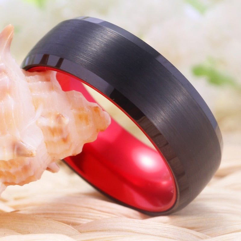 Classic Red and Black-Plated Tungsten Wedding Ring-Rings-Innovato Design-6-Innovato Design