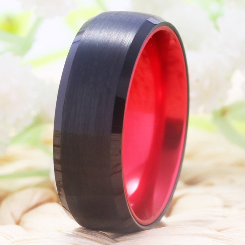 Classic Red and Black-Plated Tungsten Wedding Ring-Rings-Innovato Design-6-Innovato Design