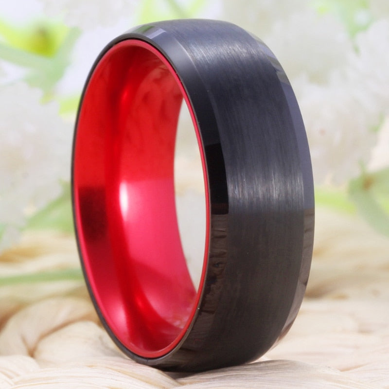 Classic Red and Black-Plated Tungsten Wedding Ring-Rings-Innovato Design-6-Innovato Design
