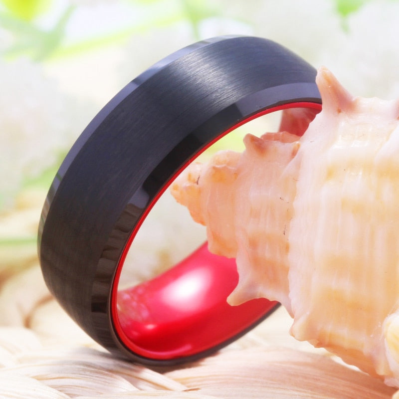 Classic Red and Black-Plated Tungsten Wedding Ring-Rings-Innovato Design-6-Innovato Design