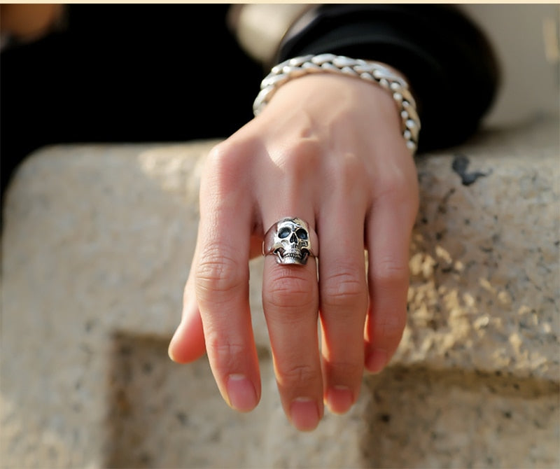 Gothic Silver Skull with Domineering Teeth 925 Sterling Silver Vintage Punk Rock Ring-Gothic Rings-Innovato Design-6-Innovato Design