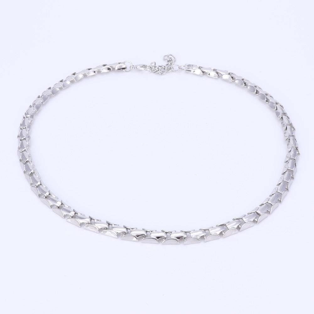 Gold/Silver Spine Link Necklace, Bracelet, Earrings & Ring Wedding Statement Jewelry Set-Jewelry Sets-Innovato Design-Silver-Innovato Design