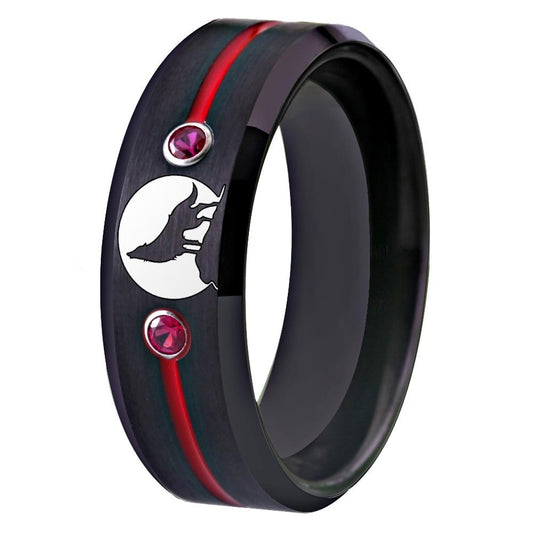 Howling Wolf Moon Cubic Zirconia Tungsten Carbide Wedding Band-Rings-Innovato Design-6.5-Innovato Design