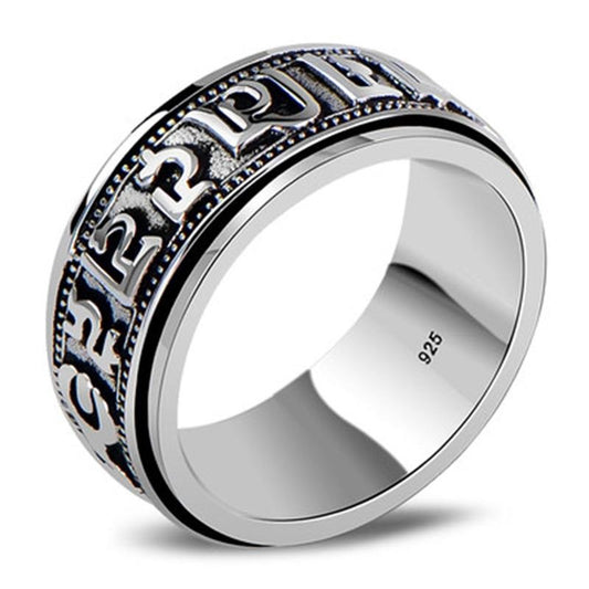 Spinner Ring Six Words Mantra Signet 925 Sterling Silver Vintage Ring-Gothic Rings-Innovato Design-6-Innovato Design