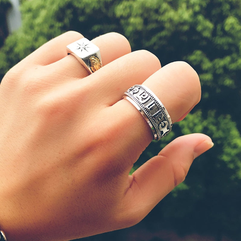 Spinner Ring Six Words Mantra Signet 925 Sterling Silver Vintage Ring-Gothic Rings-Innovato Design-6-Innovato Design