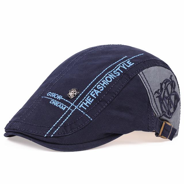 Embroidered Cotton Flat Newsboy Cap-Hats-Innovato Design-Navy-Innovato Design