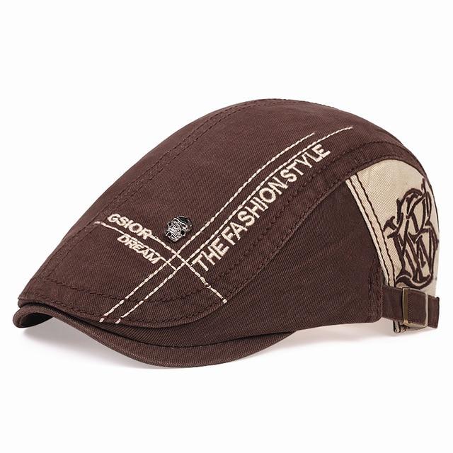 Embroidered Cotton Flat Newsboy Cap-Hats-Innovato Design-Brown-Innovato Design